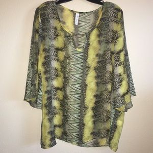 Blue Note 2XL Green & Yellow Sheer Top